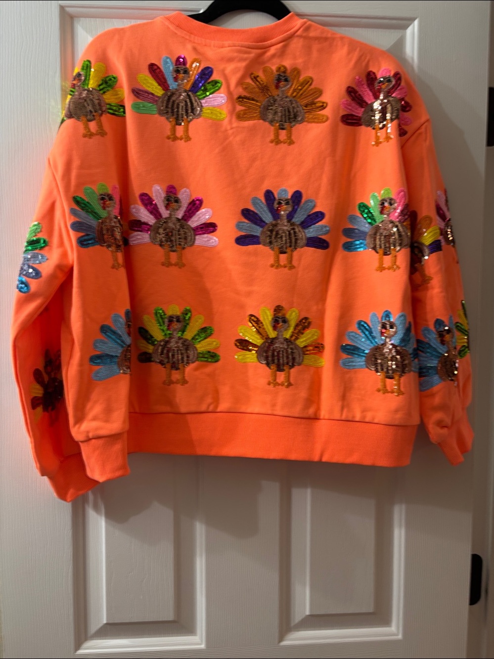 Queen of Sparkles Neon Orange Turkey Sweatshirt - Picture 5 of 6